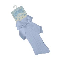 S141-B: Blue Knee Length Socks w/Bow (0-24 Months)